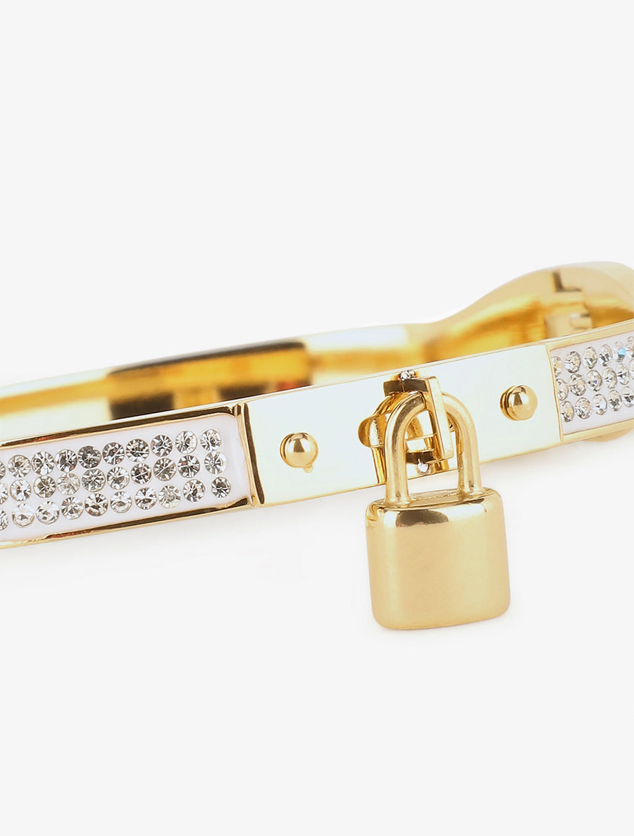 Jonc orné de zircons et cadenas - Or - 3