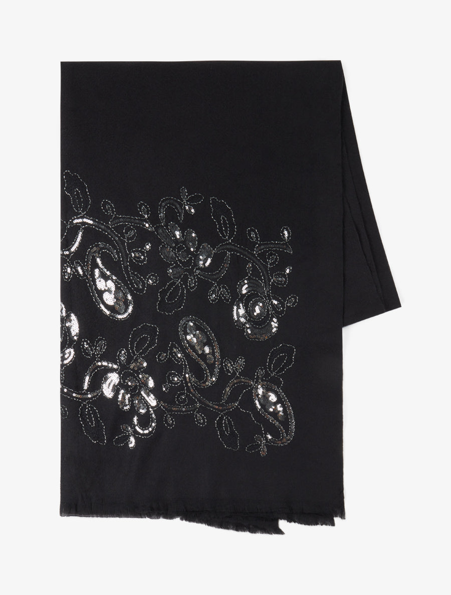 Echarpe à imprimé fleurs ornées de sequins - Noir - 2
