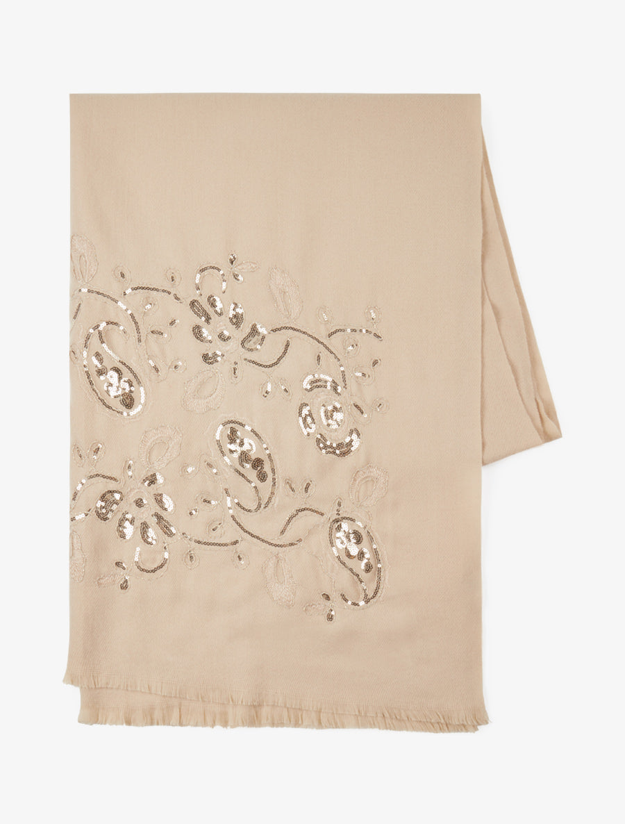 Echarpe à imprimé fleurs ornées de sequins - Beige - 2