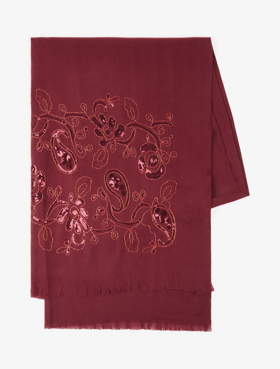 Echarpe à imprimé fleurs ornées de sequins - Bordeaux - 2