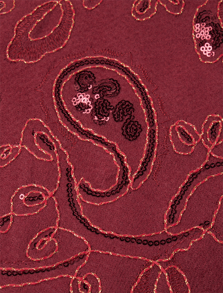 Echarpe à imprimé fleurs ornées de sequins - Bordeaux - 3