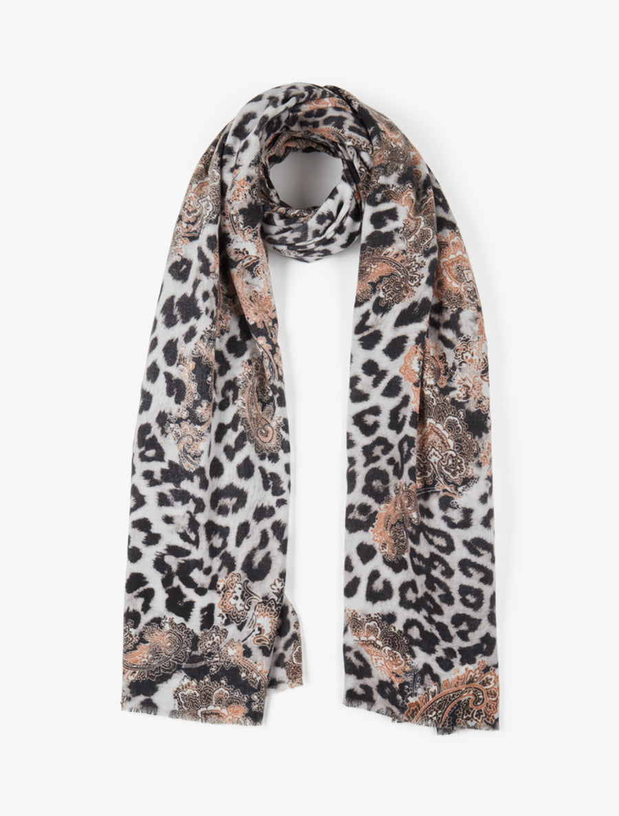 Foulard à imprimé léopard et cachemire - Gris - 1
