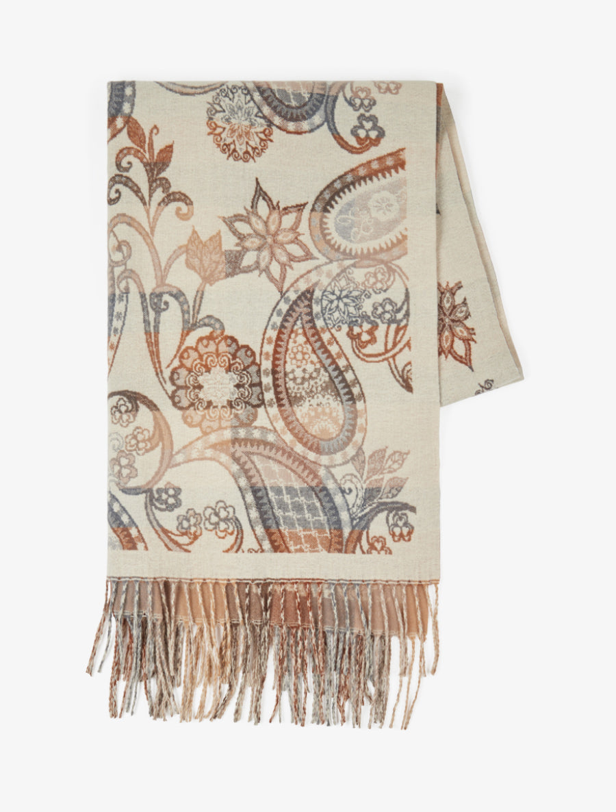 Echarpe à imprimé cachemire à bords frangés - Beige - 2
