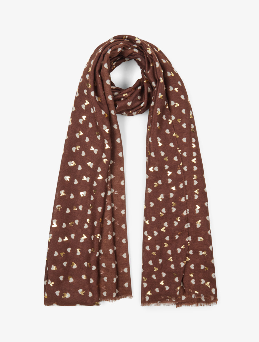 Foulard à imprimé coeurs irisés - Marron - 1