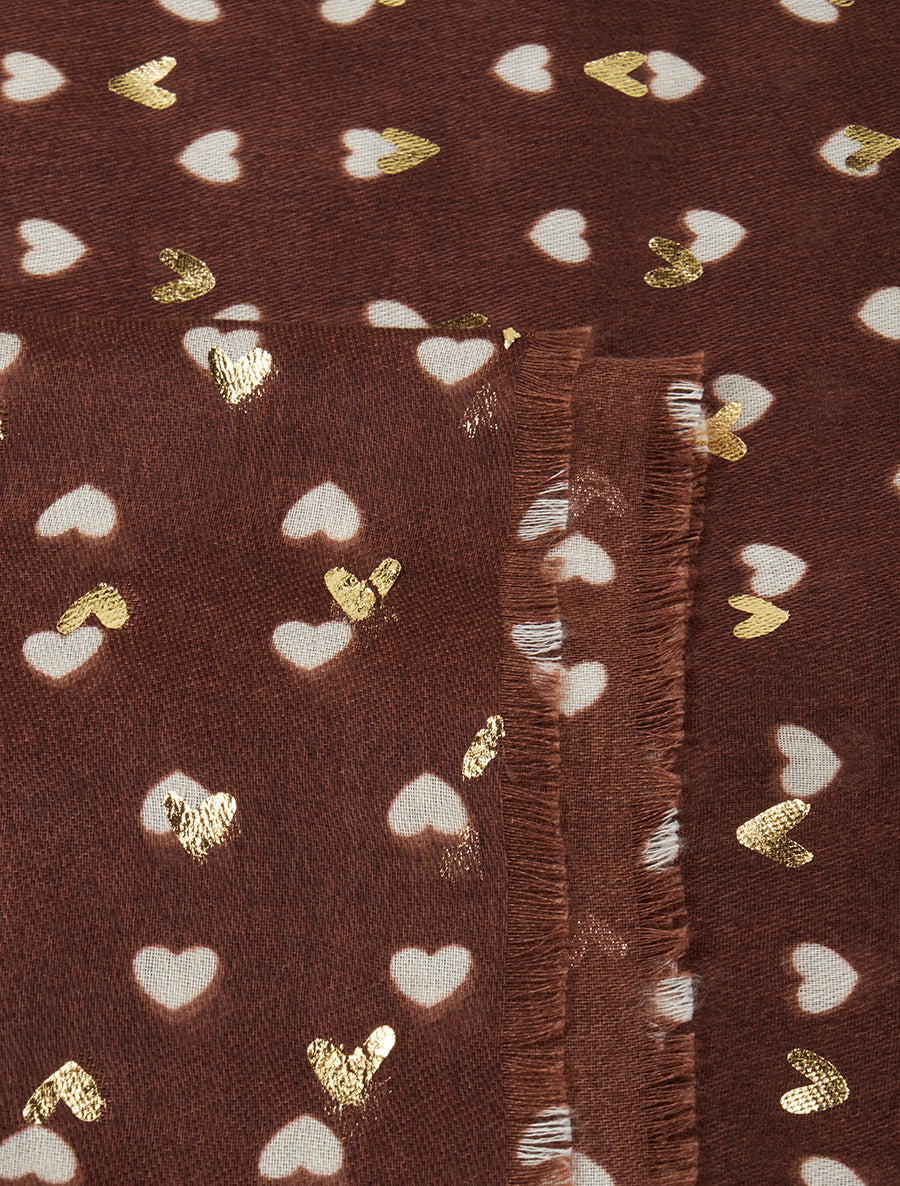 Foulard à imprimé coeurs irisés - Marron - 3