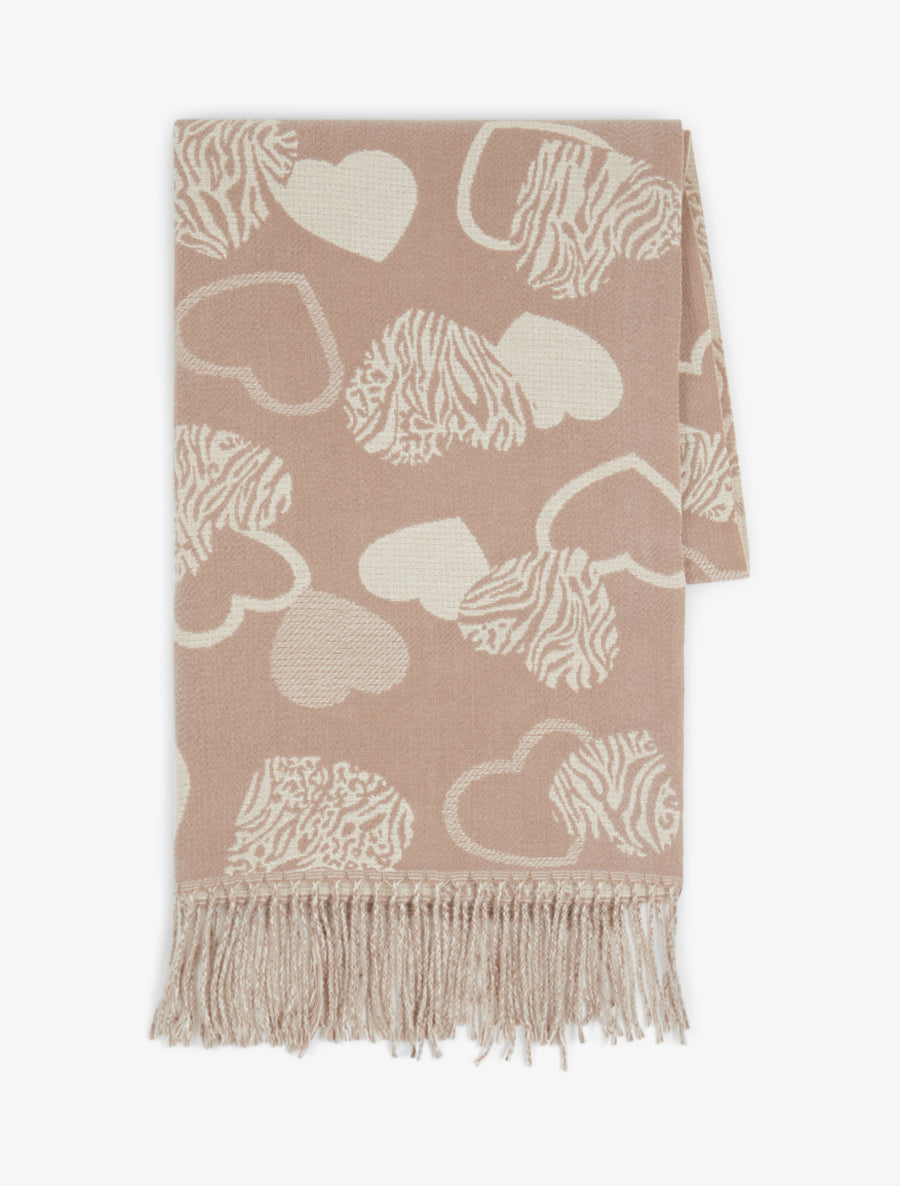 Echarpe imprimé coeurs zébrés - Taupe clair - 2