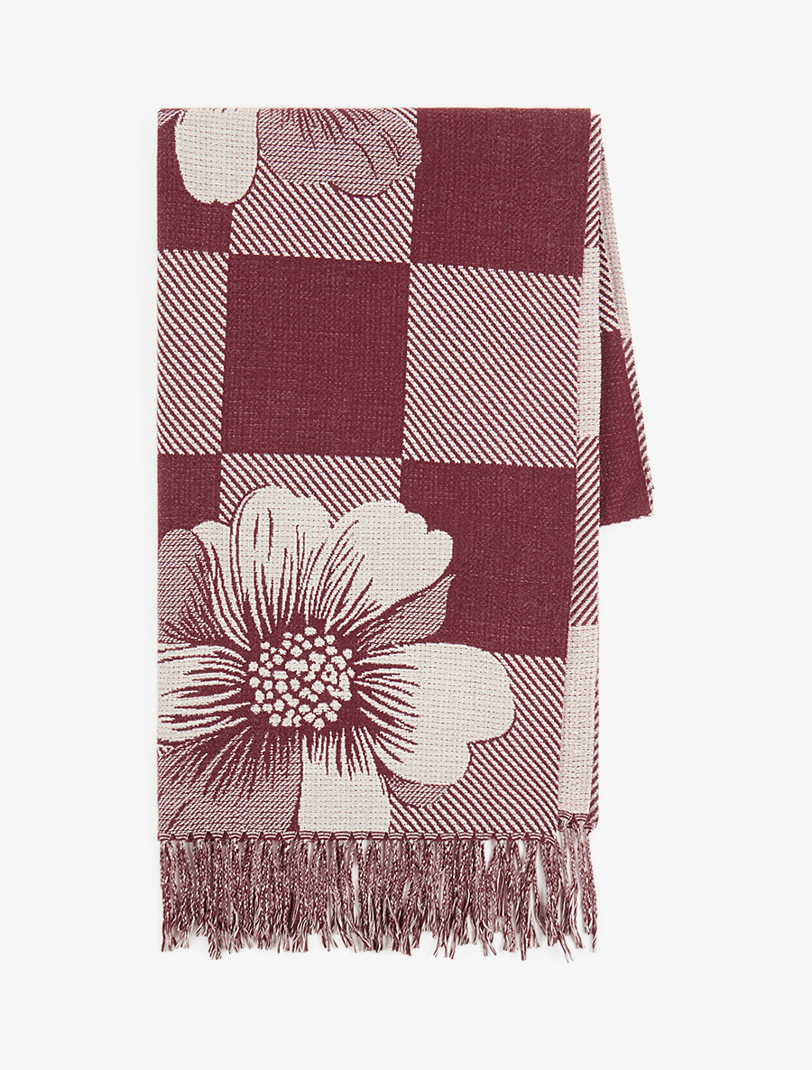 Echarpe à carreaux et fleurs - Prune - 2