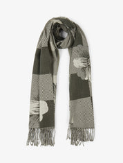 Echarpe à carreaux et fleurs - Kaki - 1