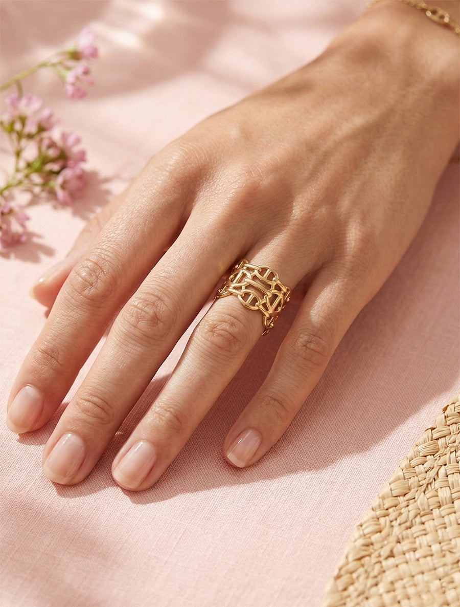 Bague large stylisée - Or - 1