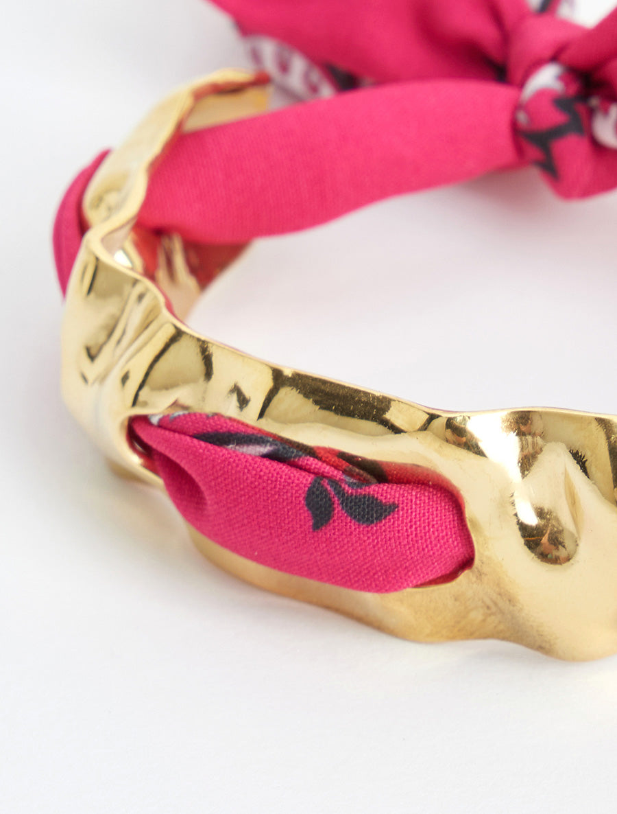Jonc martelé à lien décoratif style bandana - Fuchsia - 3