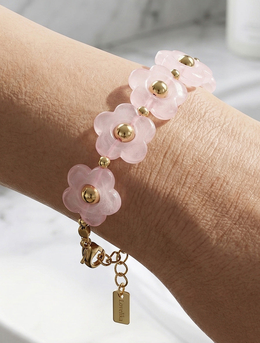Bracelet motif fleurs en résine - Rose - 1