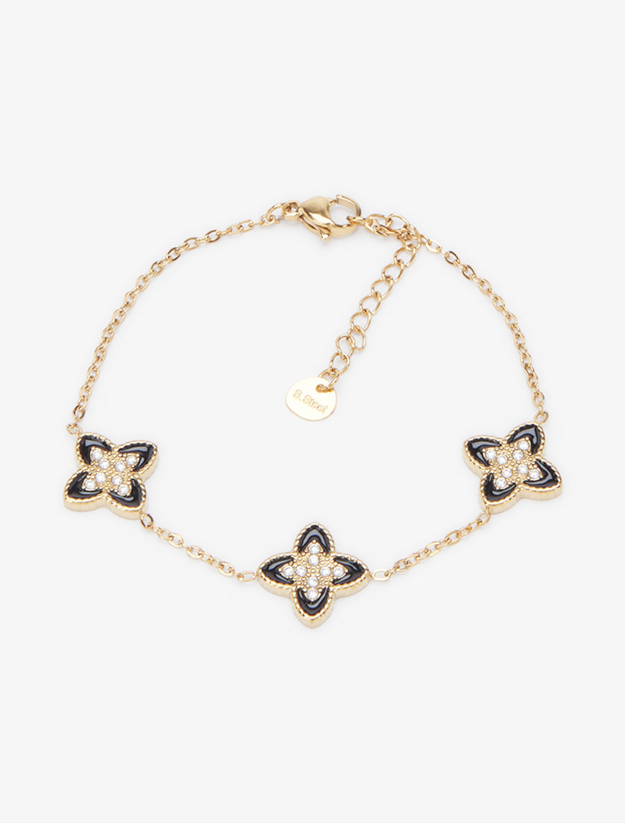 Bracelet à trèfles ornées de zircons blancs - Or/noir - 2