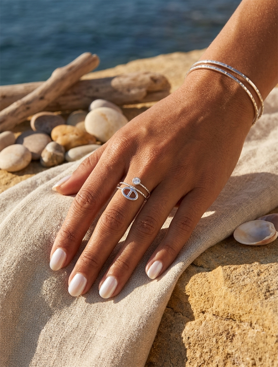 Bague acier effet martelé ajustable - Argent