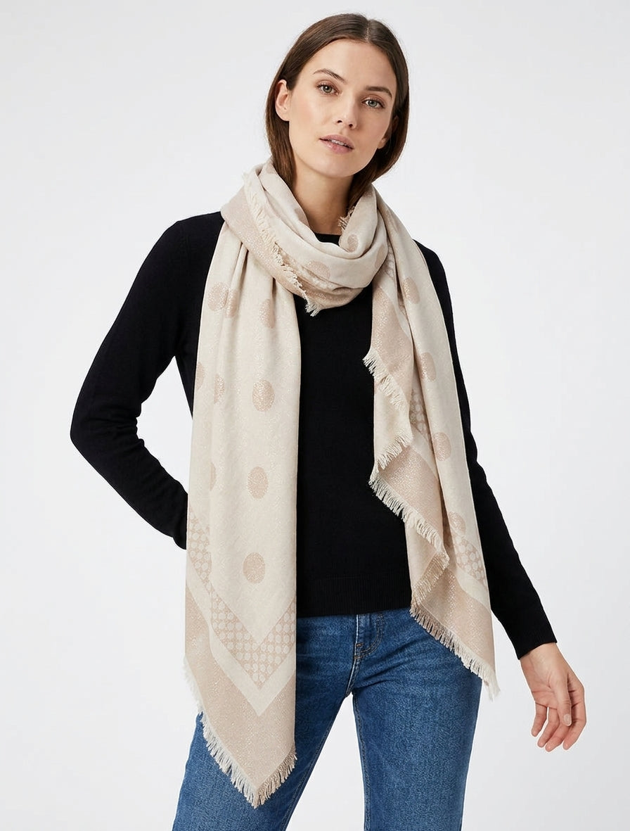 Écharpe carrée à pois irisés - Beige