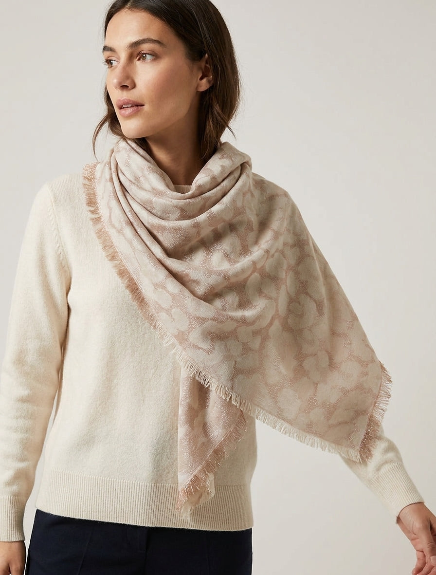 Écharpe carrée irisée léopard - Beige