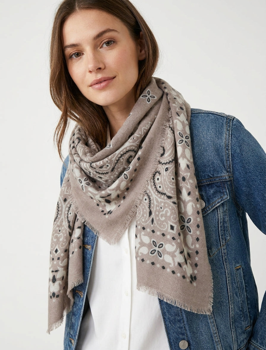 Écharpe rectangulaire bandana - Taupe