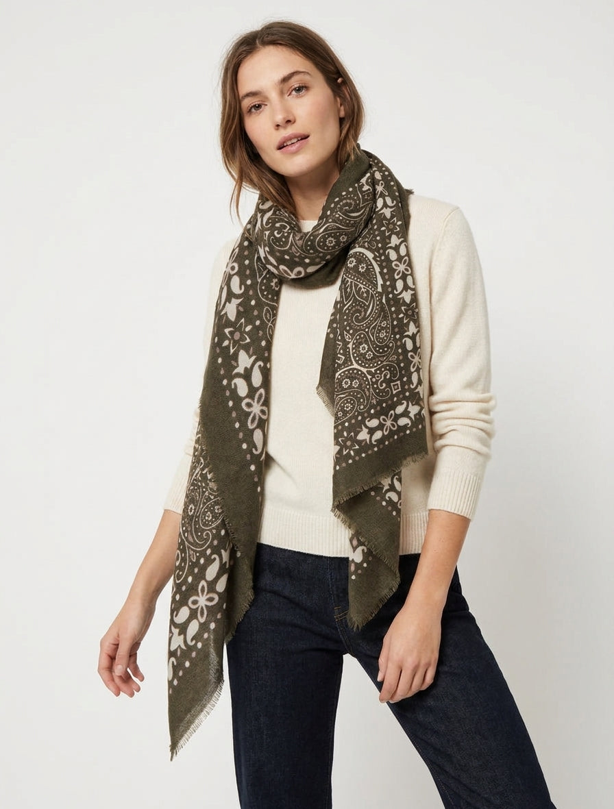 Écharpe rectangulaire bandana francs - Kaki