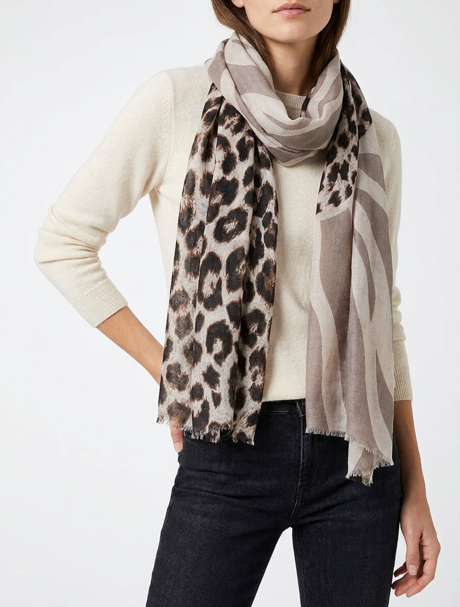 Foulard rectangulaire animaux - Taupe
