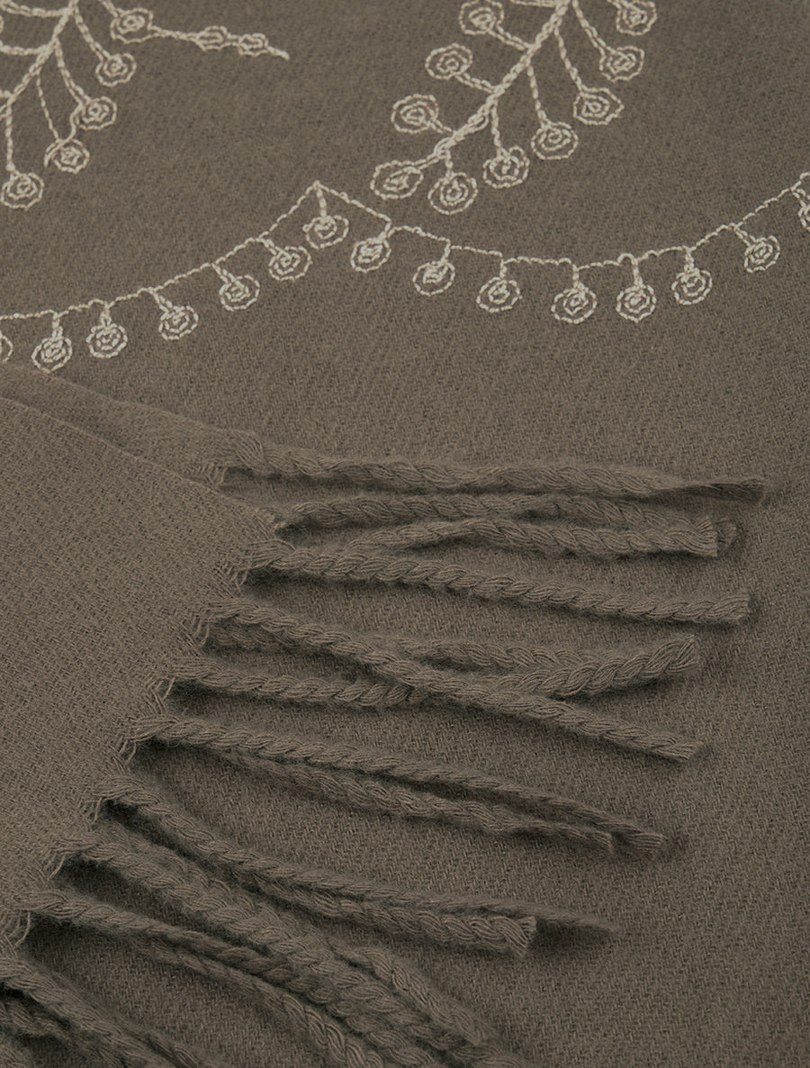 Echarpe en laine mélangée à broderies et strass - Taupe - 3
