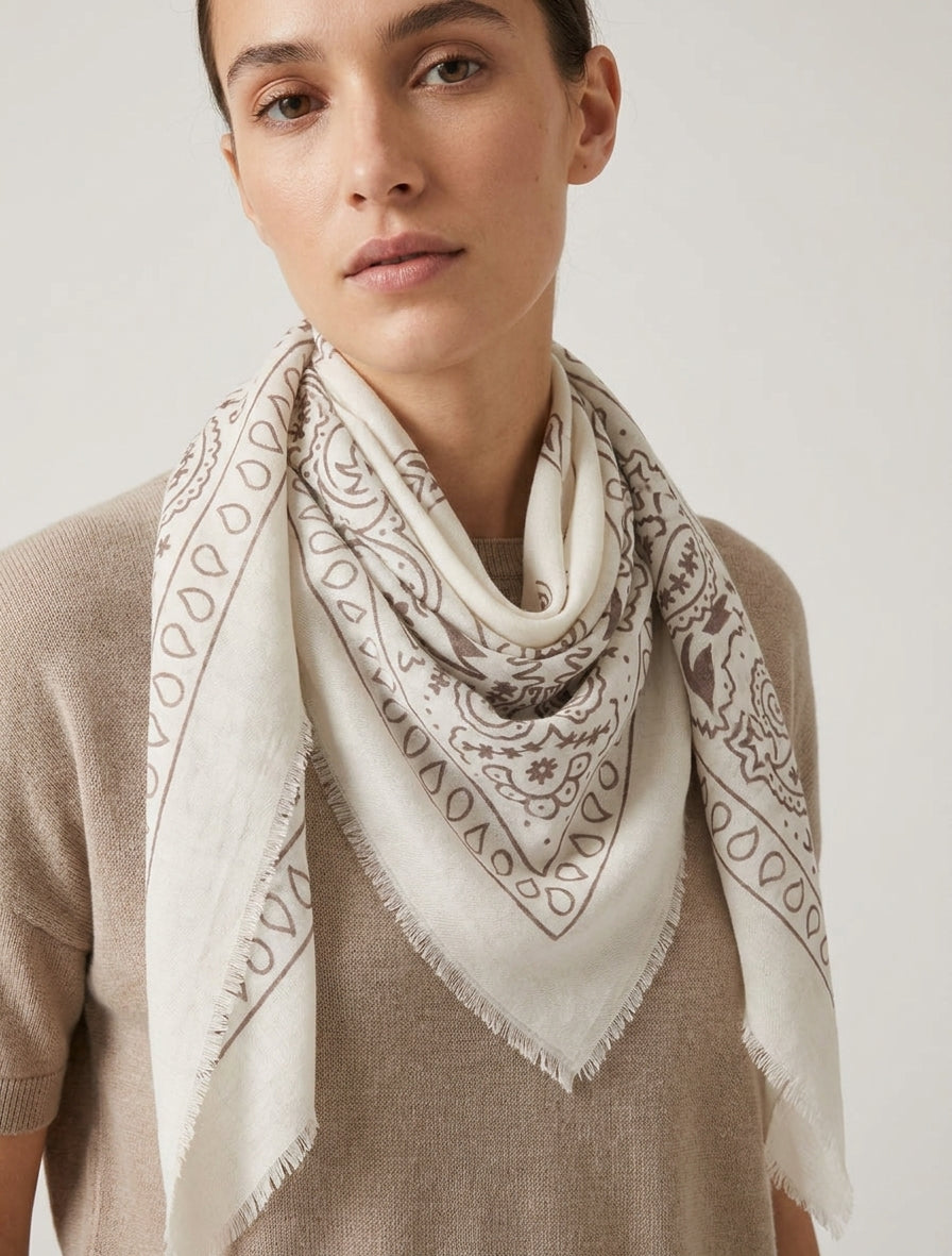 Foulard carré viscose et coton - Écru