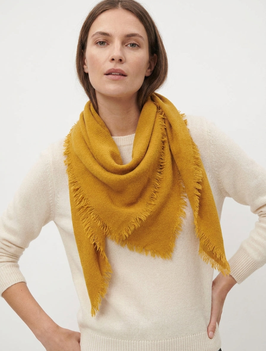 Foulard carré en laine mélangée - Jaune moutarde