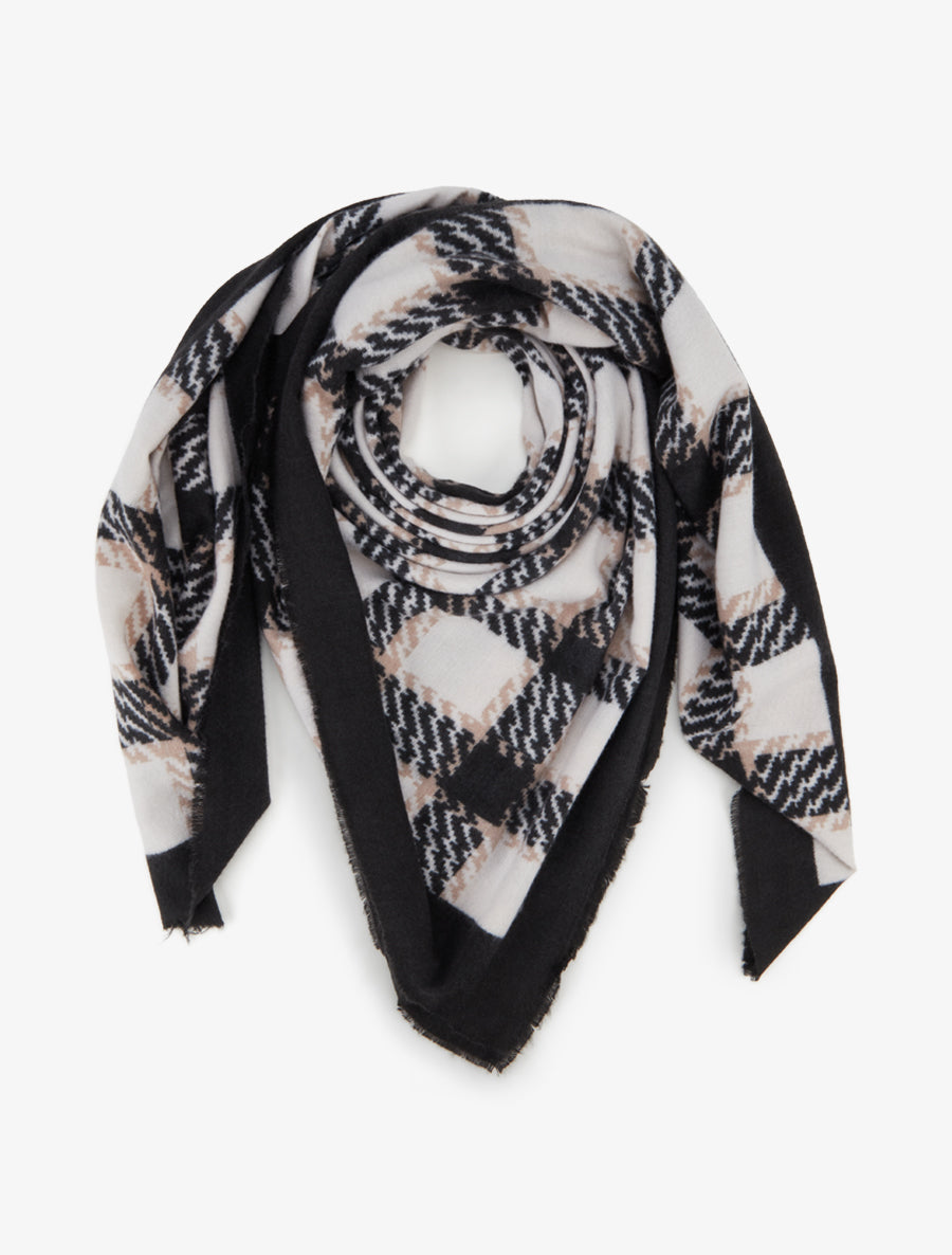 Foulard imprimé carreaux à bords effilochés - Noir - 1