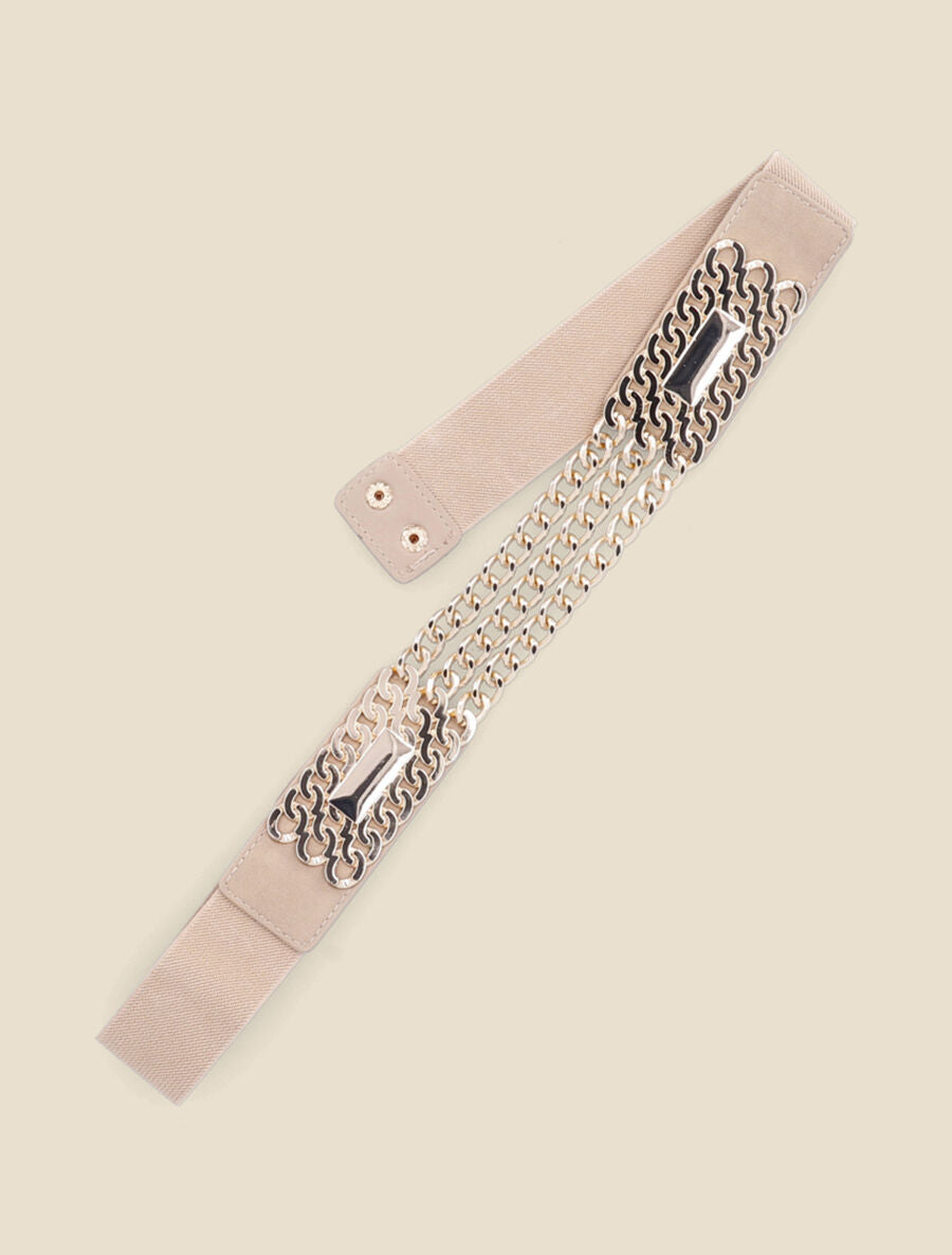 Ceinture élastiquée à chaînes - Beige/or - 2