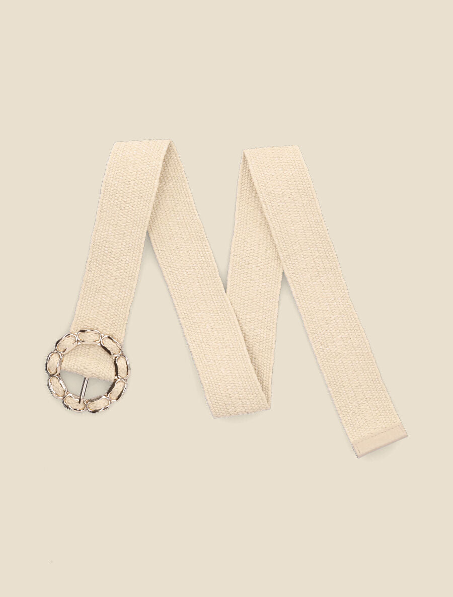 Ceinture en raphia à boucle ornée de perles - Taupe