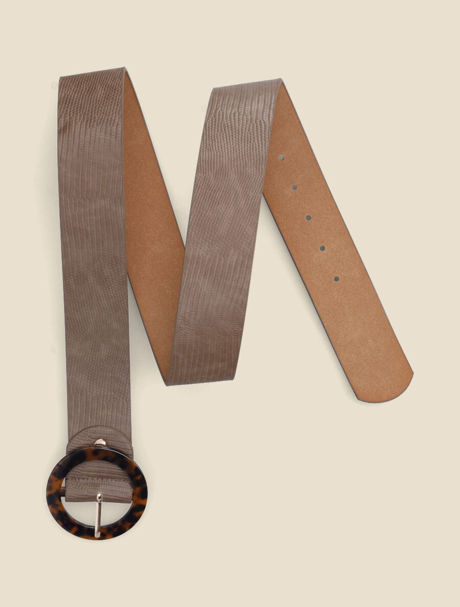 Ceinture python à boucle ronde style écailles - Taupe - 1
