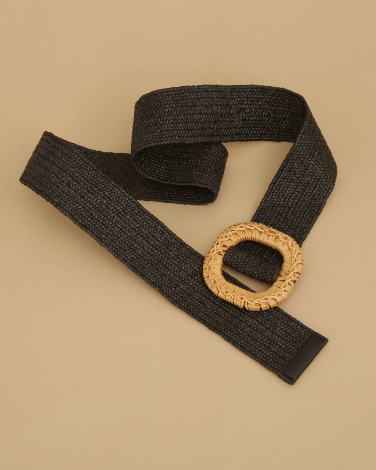 Ceinture en raphia à boucle ornée de perles - Taupe main image 1