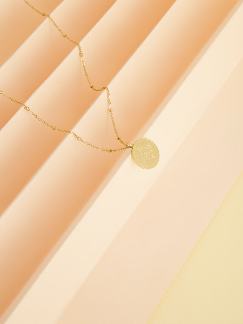 Collier à pendentif rond motif rosace - Or - 4