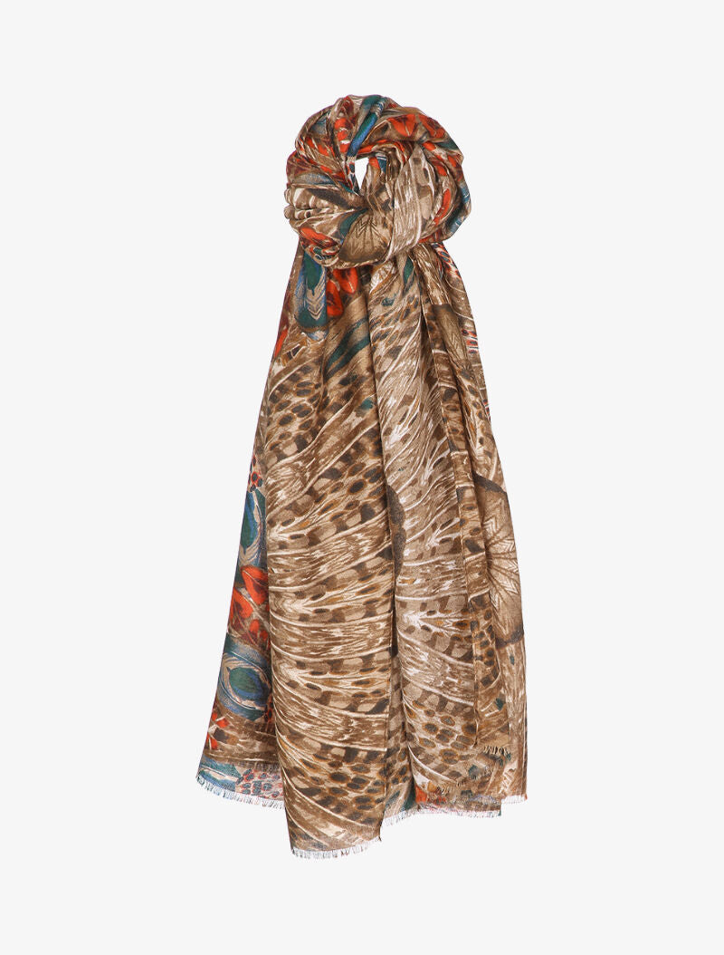 Foulard à imprimé plumes stylisées - Taupe - 1