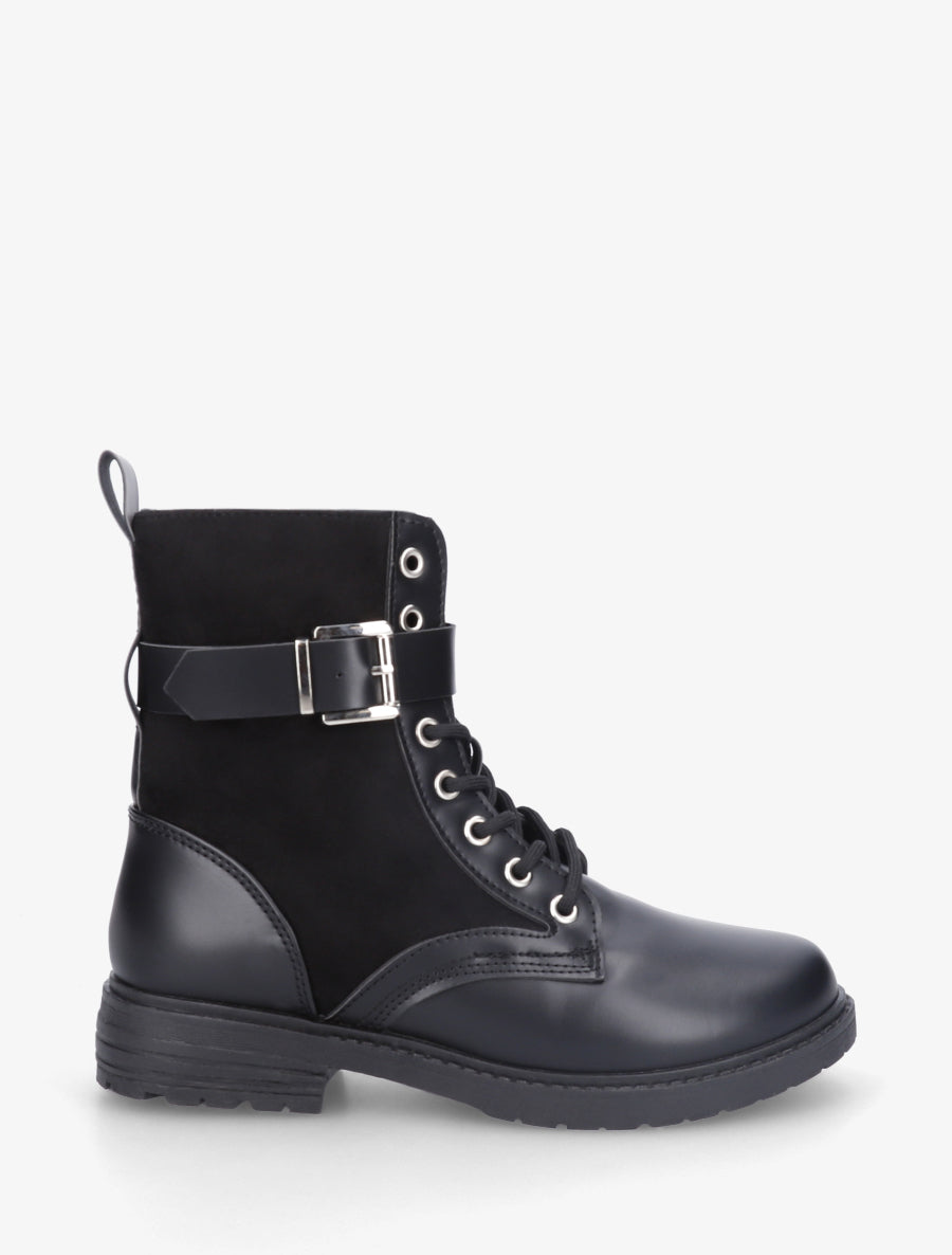 Bottines bimatière à lacets - Noir