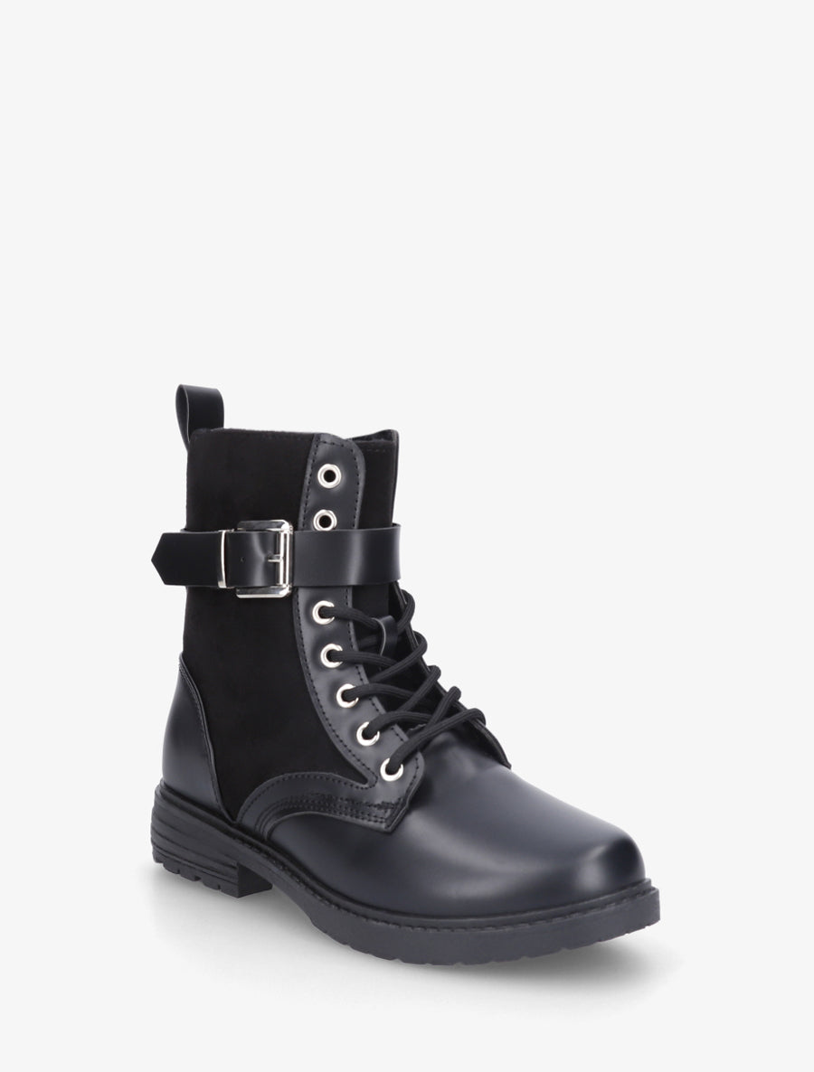 Bottines bimatière à lacets - Noir