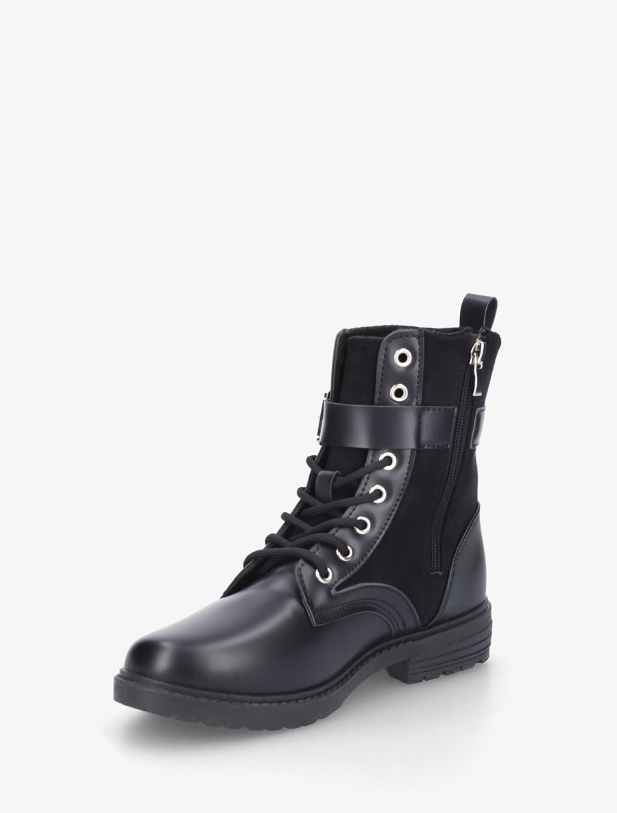 Bottines bimatière à lacets - Noir