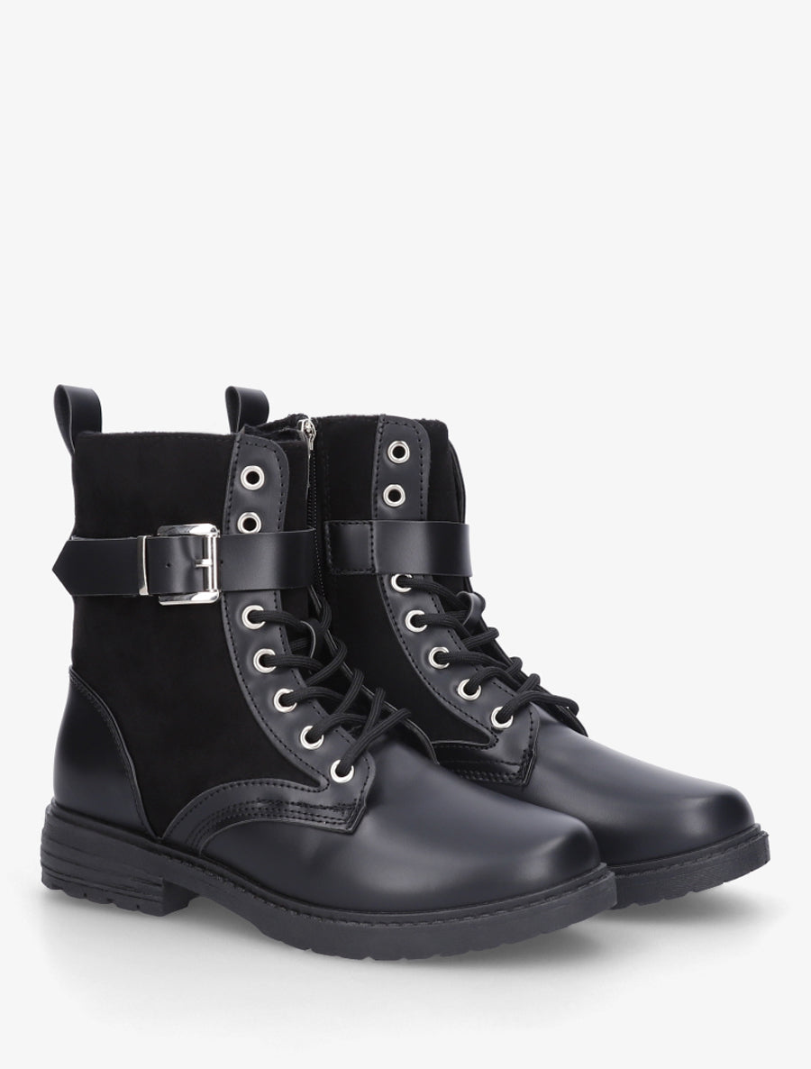 Bottines bimatière à lacets - Noir