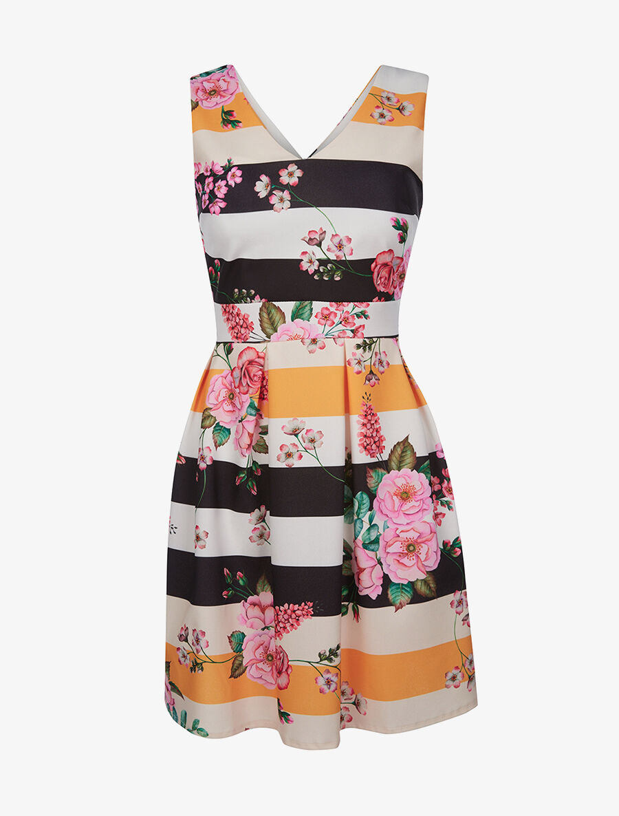 Robe à rayures fleuries - jaune - 1