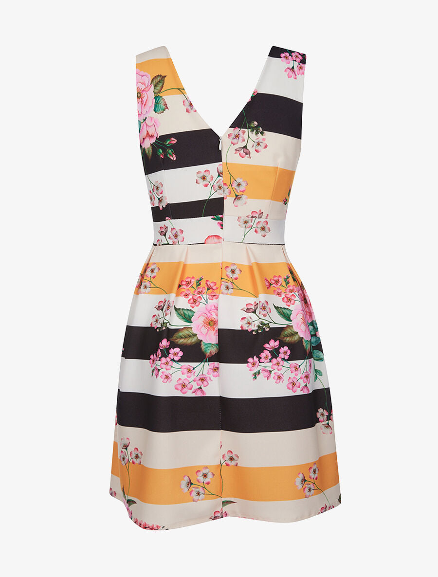 Robe à rayures fleuries - jaune - 2