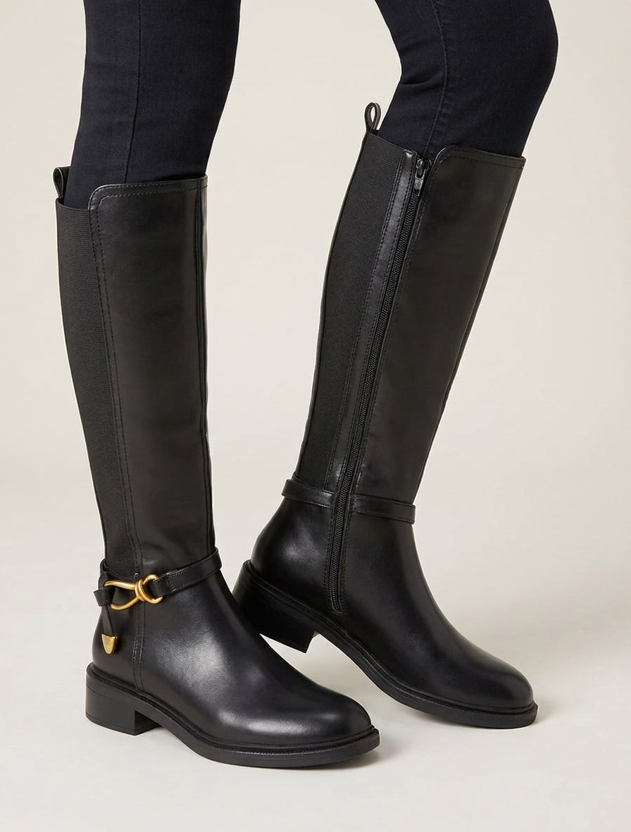 Bottes cavalières à talon bloc - Noir