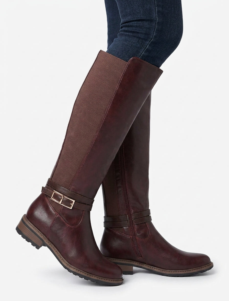 Bottes talon bloc élastiquées - Lie de vin