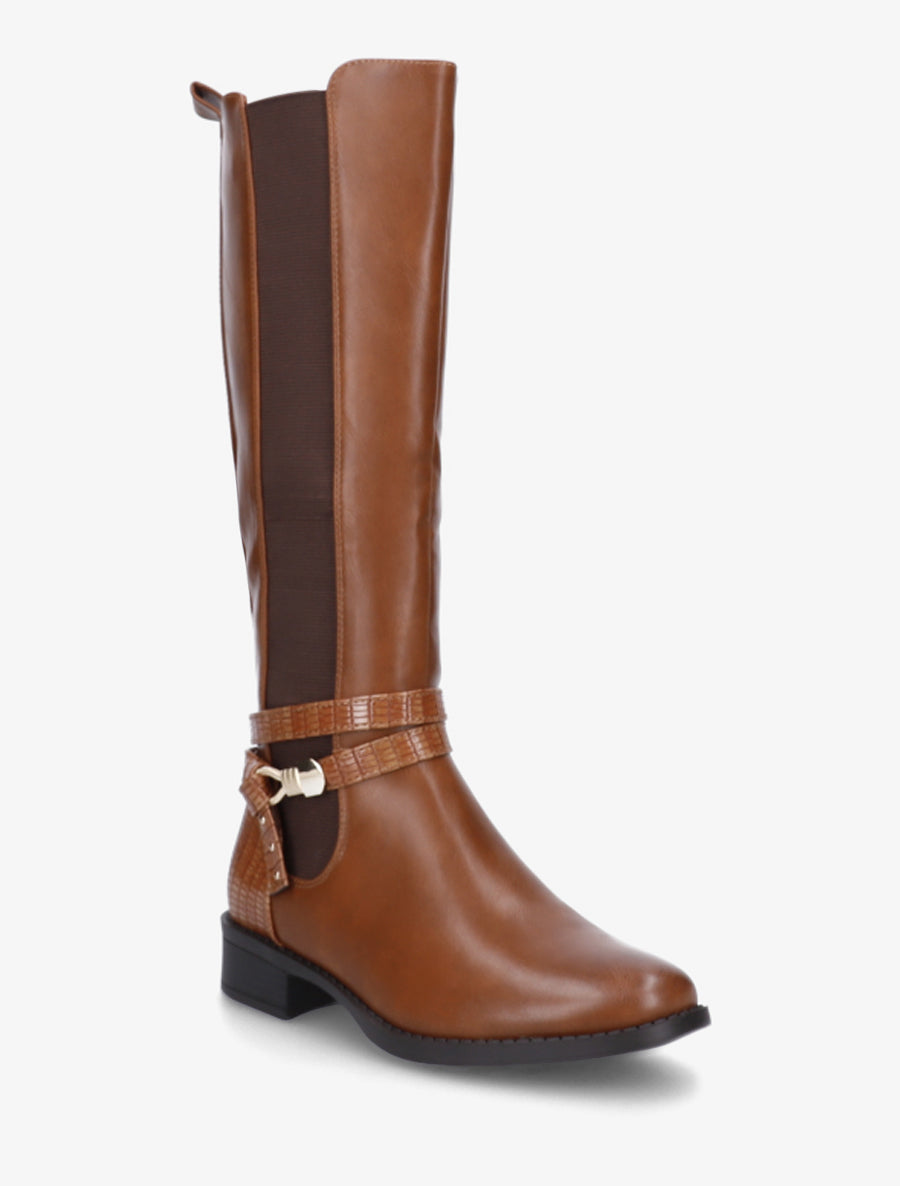 Bottes élastiquées à contrefort en croco - Camel - 2