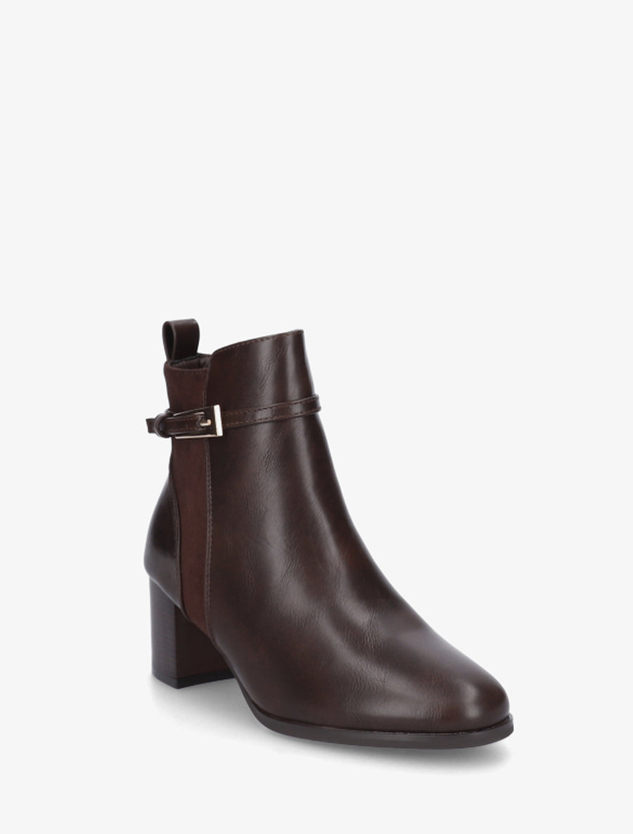 Bottines bimatière avec sangles - Marron - 2