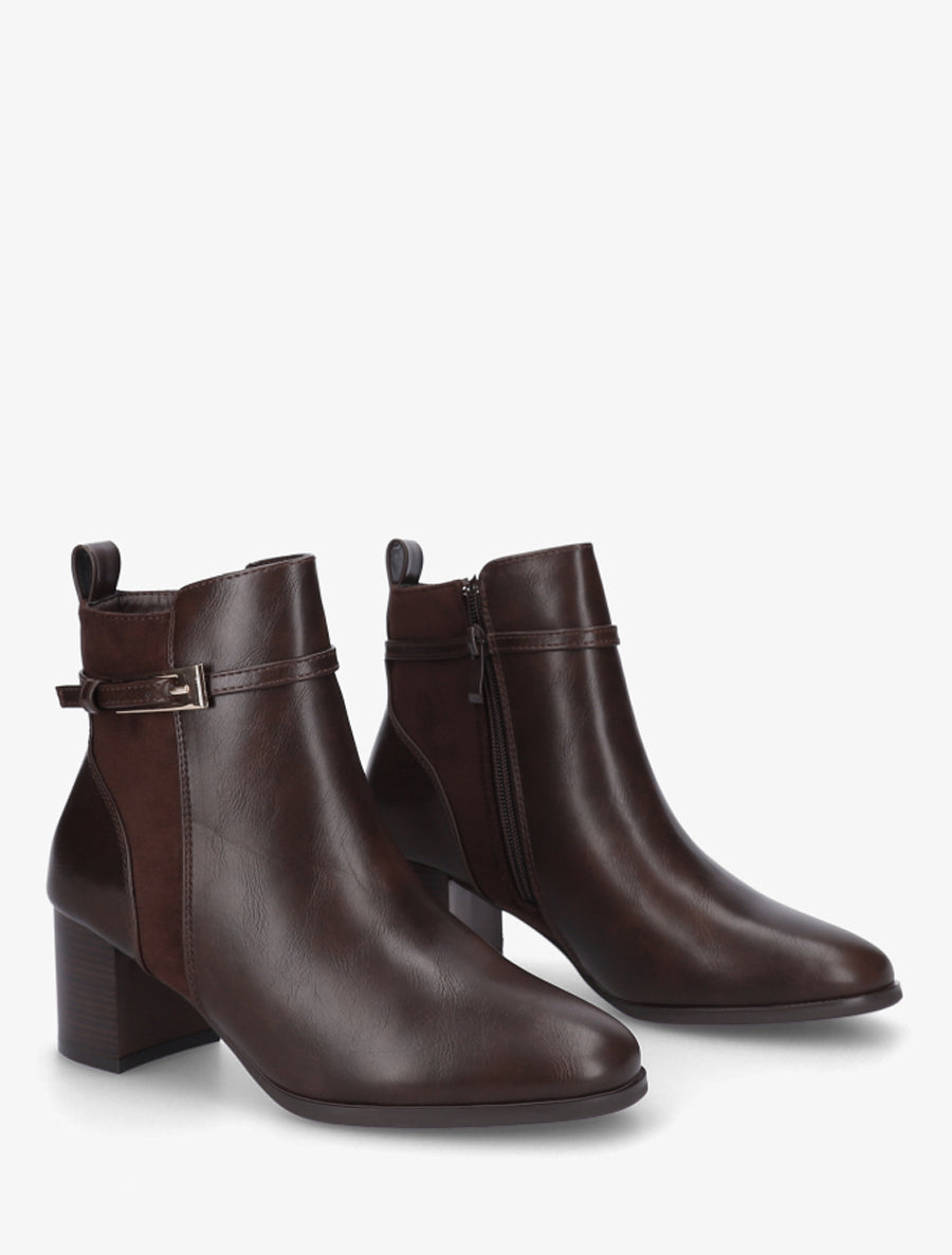 Bottines bimatière avec sangles - Marron - 4