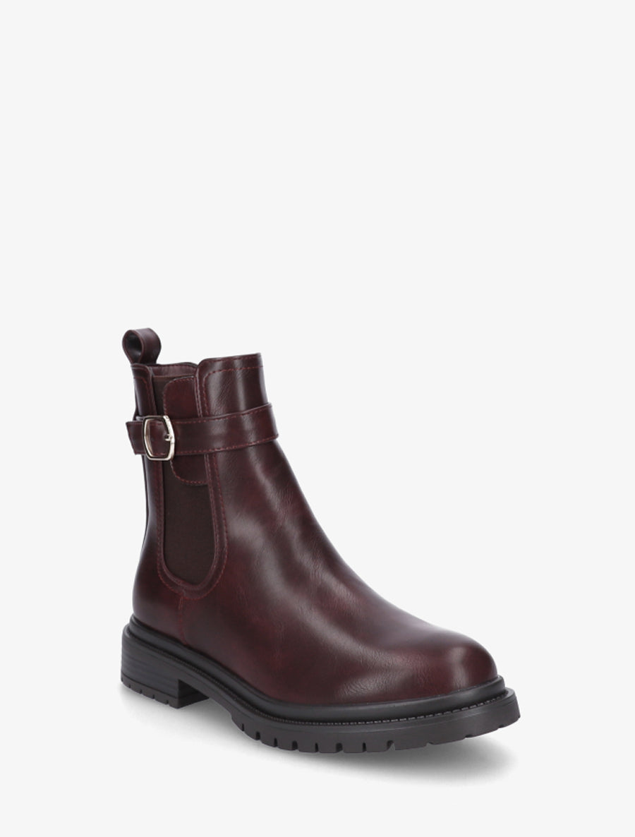 Bottines élastiquées à boucle et semelle crantée - Lie de vin - 2