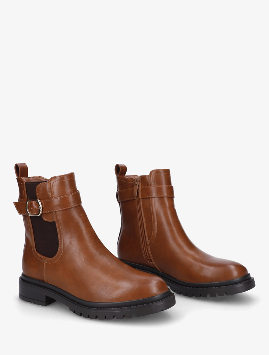 Bottines élastiquées à boucle et semelle crantée - Camel - 4