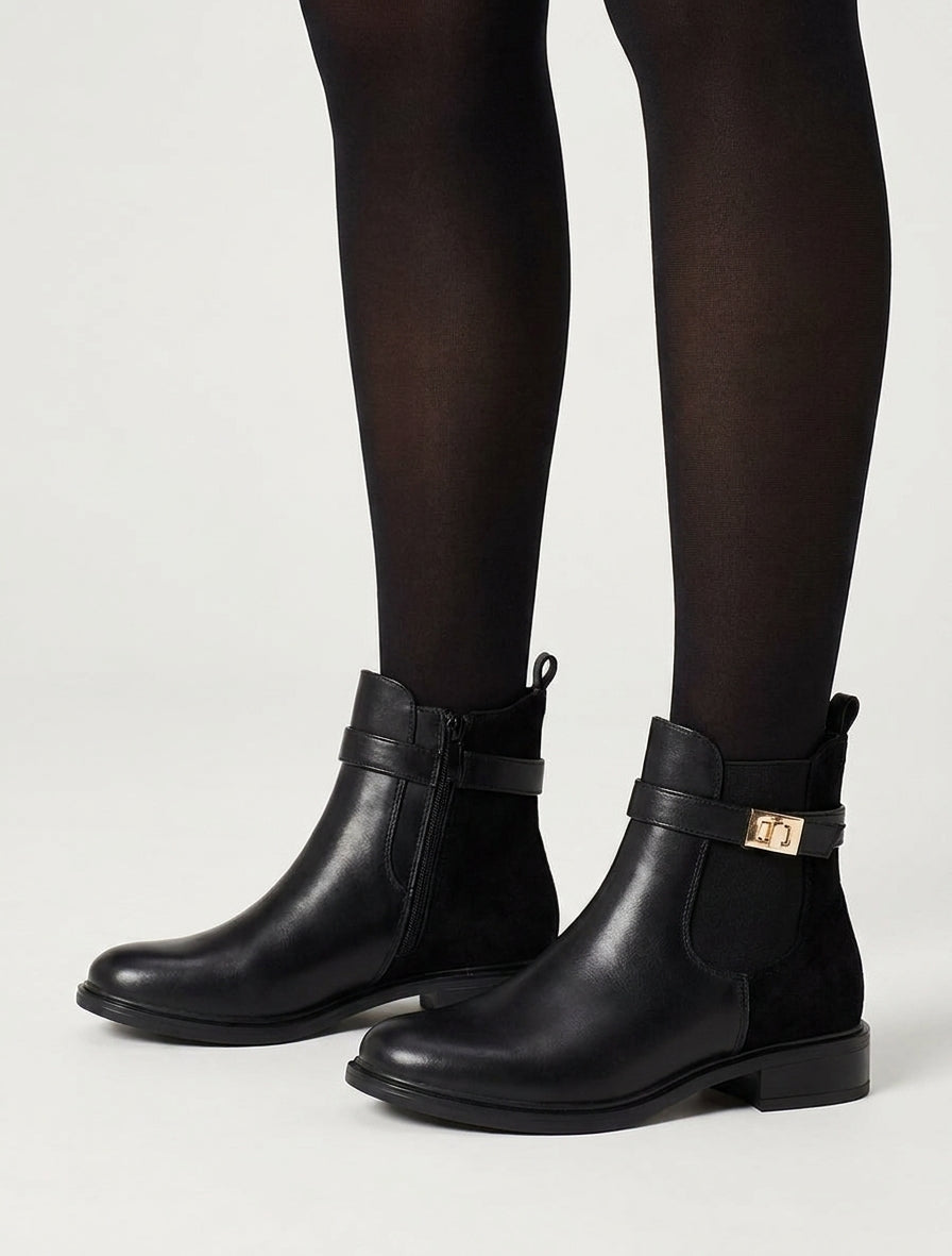 Bottines talon bloc en suédine - Noir