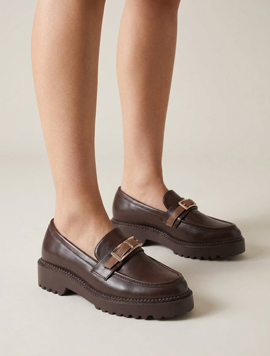 Mocassins à boucle contrastante - Marron