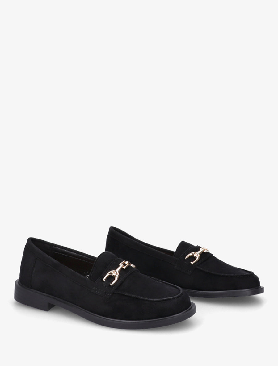 Mocassins en suédine à bijou fantaisie en métal - Noir - 4