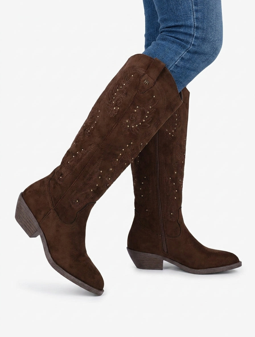 Bottes santiags brodées à clous - Marron