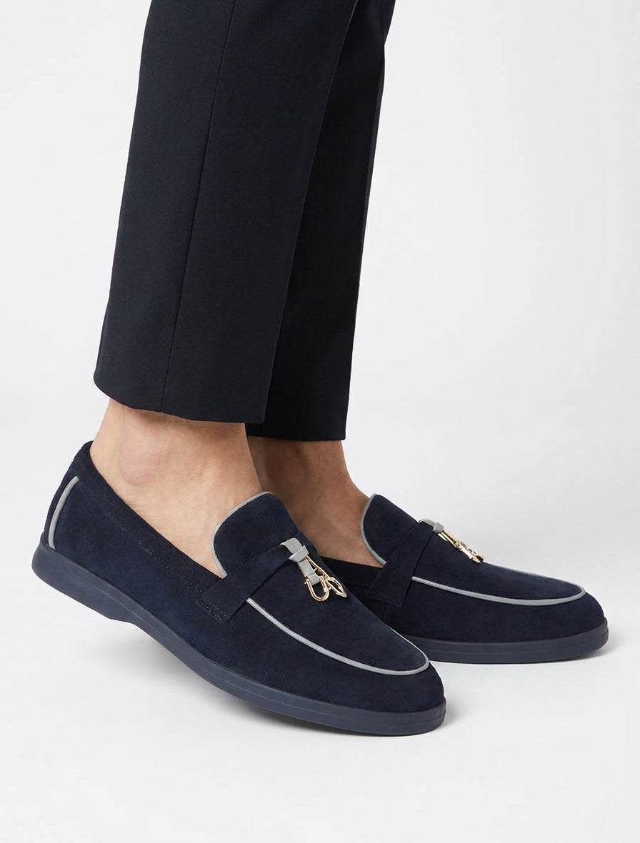 Mocassins en suédine à liseret coloré - Marine